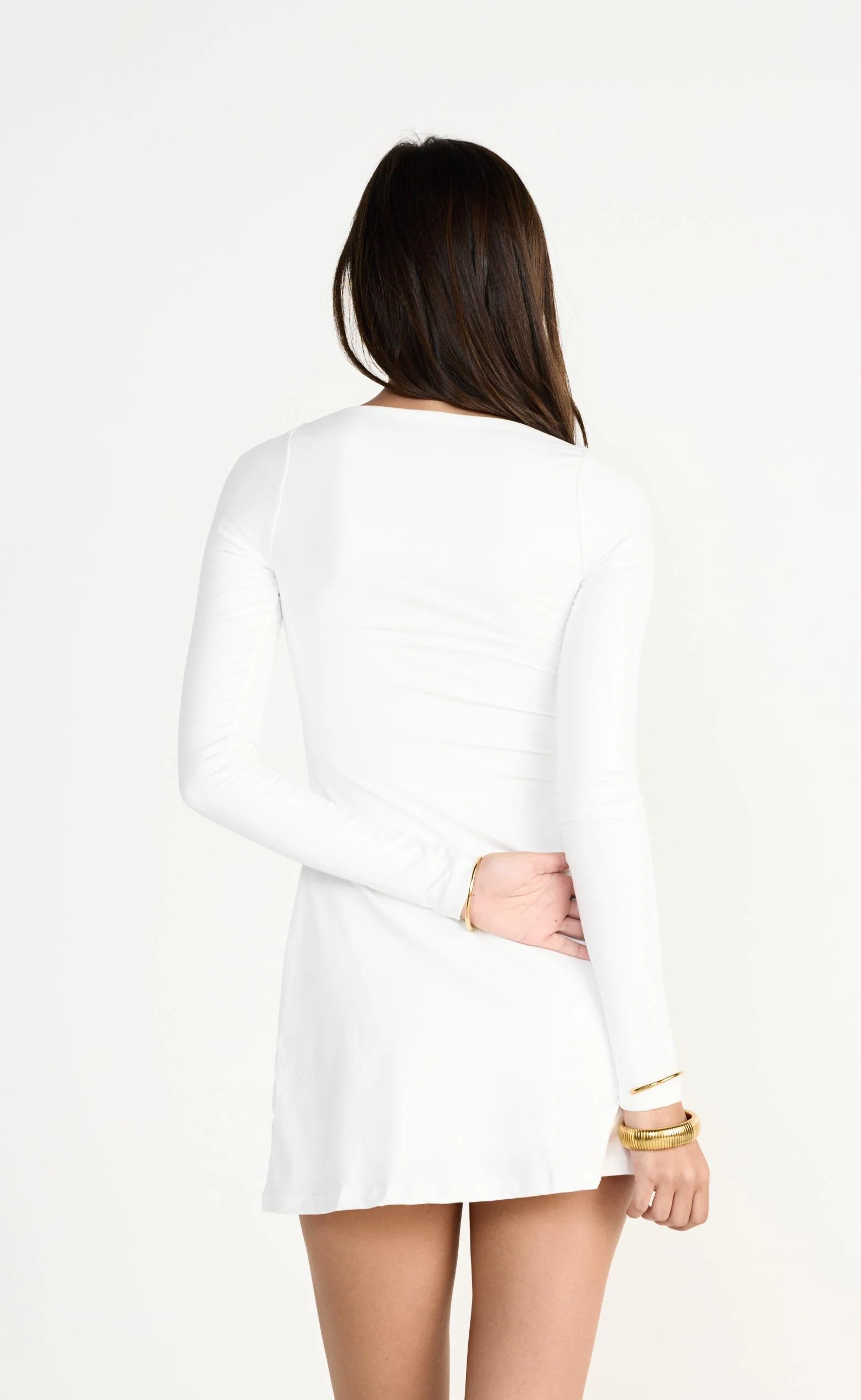 Addie Long Sleeve Mini Dress (White) - Image 3