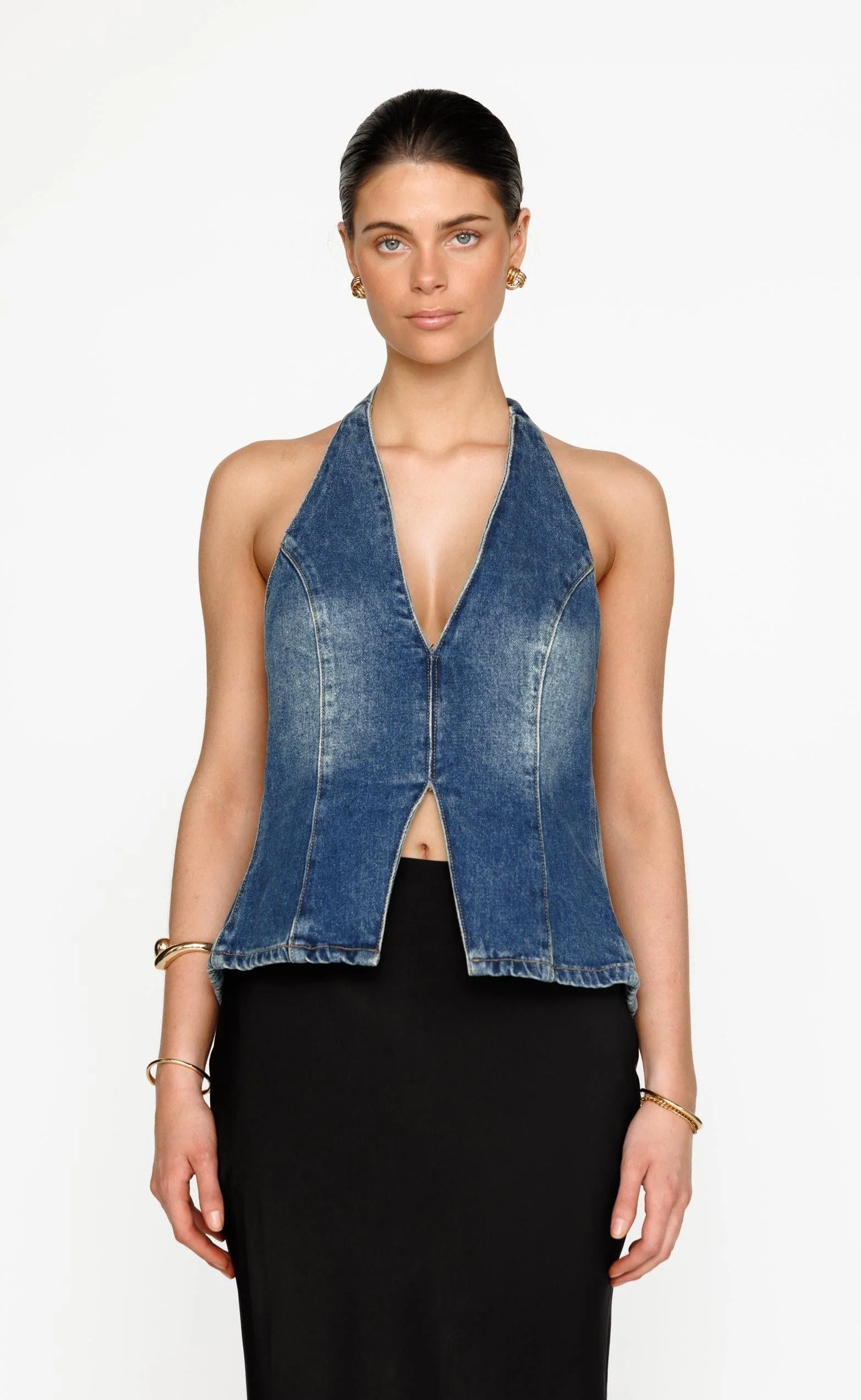 Elham Denim Top (Faded Mid Wash) - Image 3