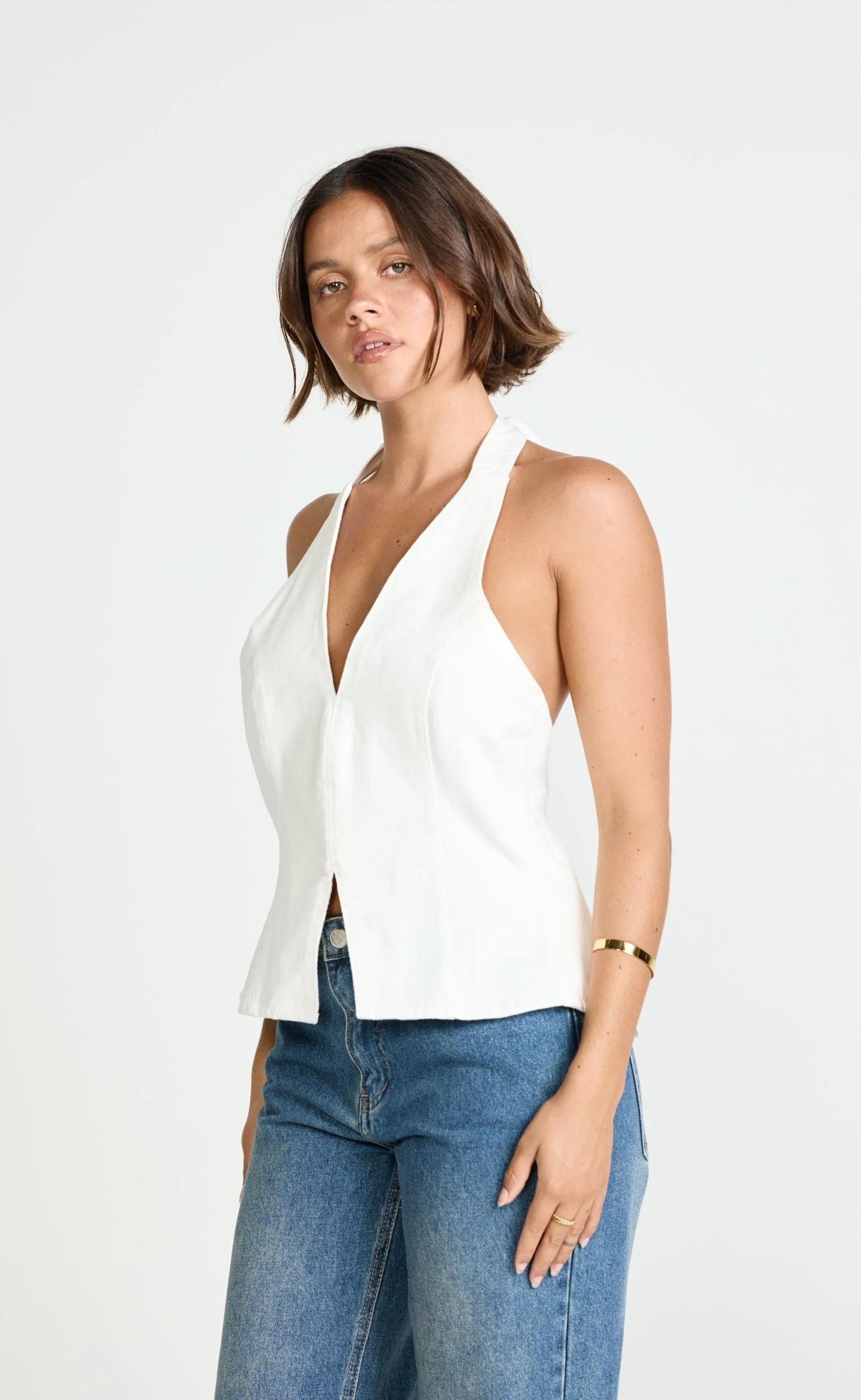 Elham Denim Top (Ivory White) - Image 6