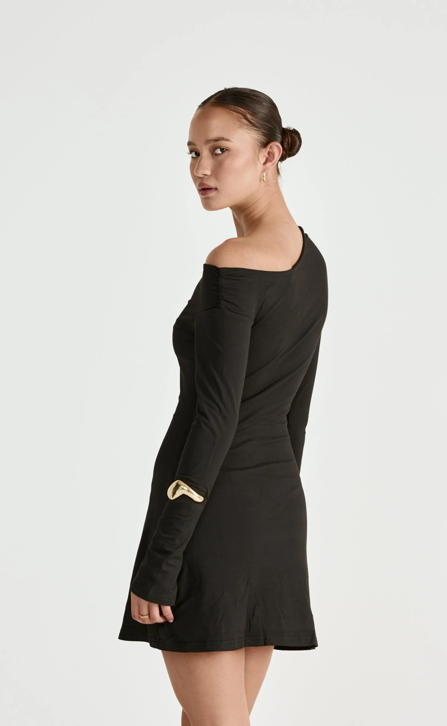 Ozias Long Sleeve Mini Dress (Black) - Image 2