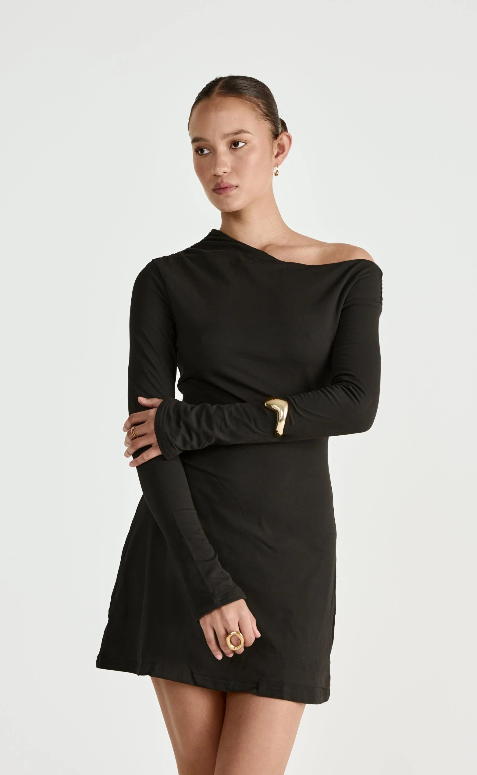 Ozias Long Sleeve Mini Dress (Black) - Image 3