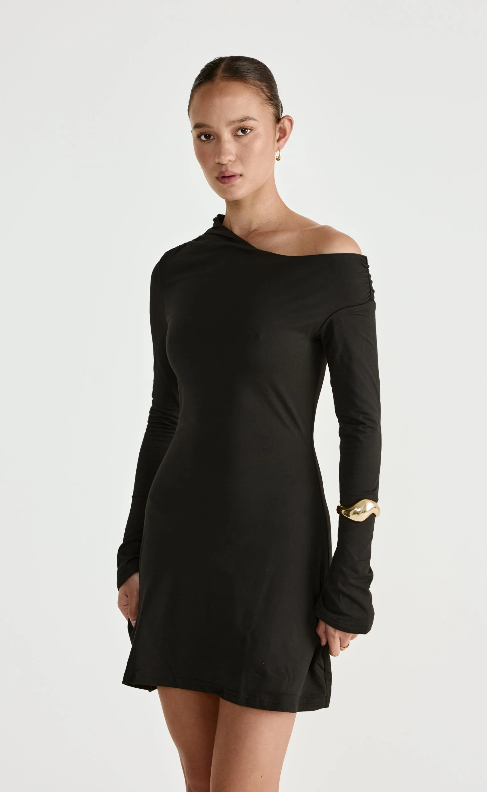 Ozias Long Sleeve Mini Dress (Black) - Image 6
