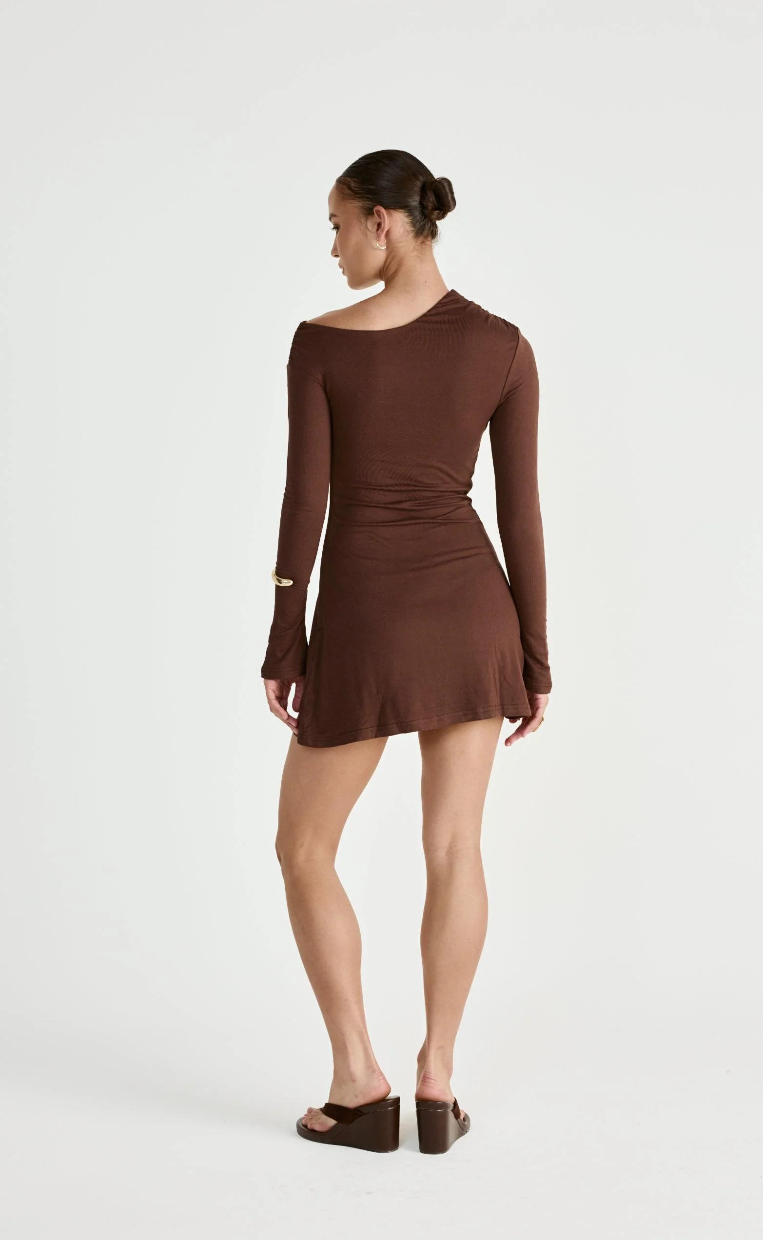 Ozias Long Sleeve Mini Dress (Chocolate) - Image 2
