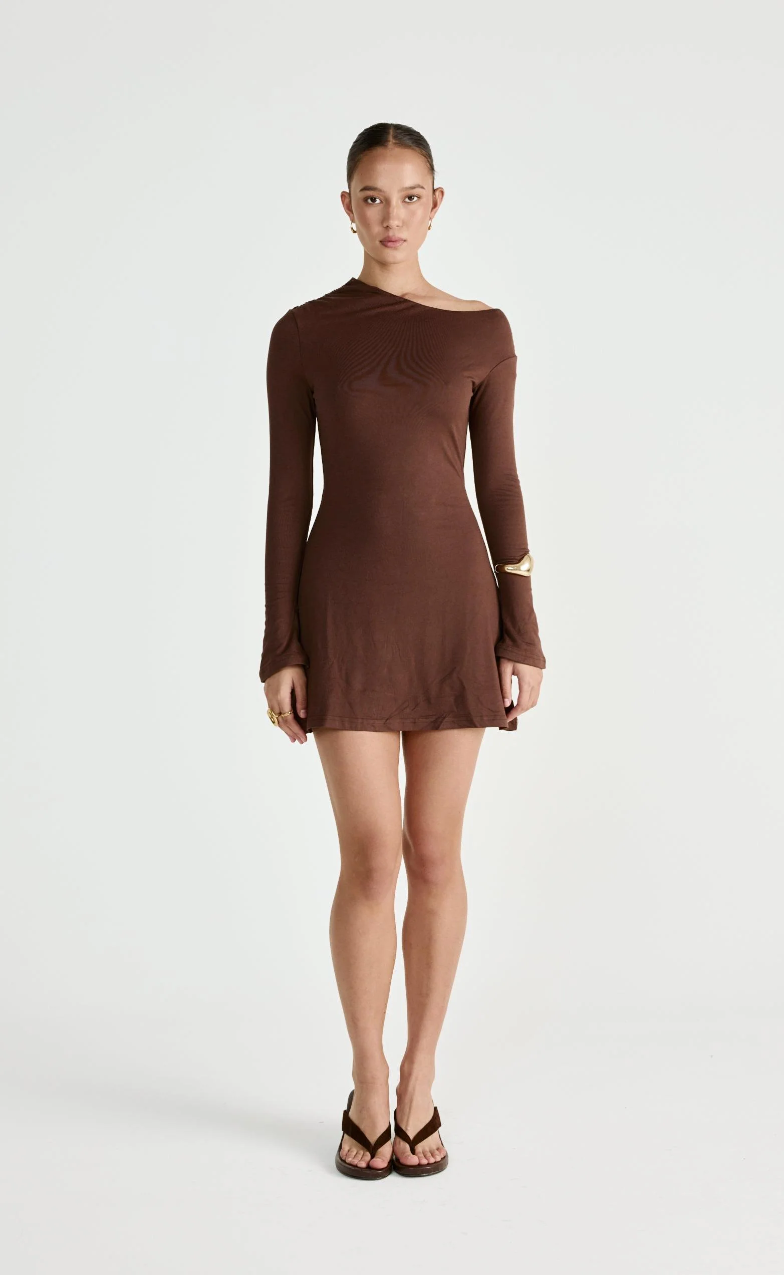 Ozias Long Sleeve Mini Dress (Chocolate) - Image 3