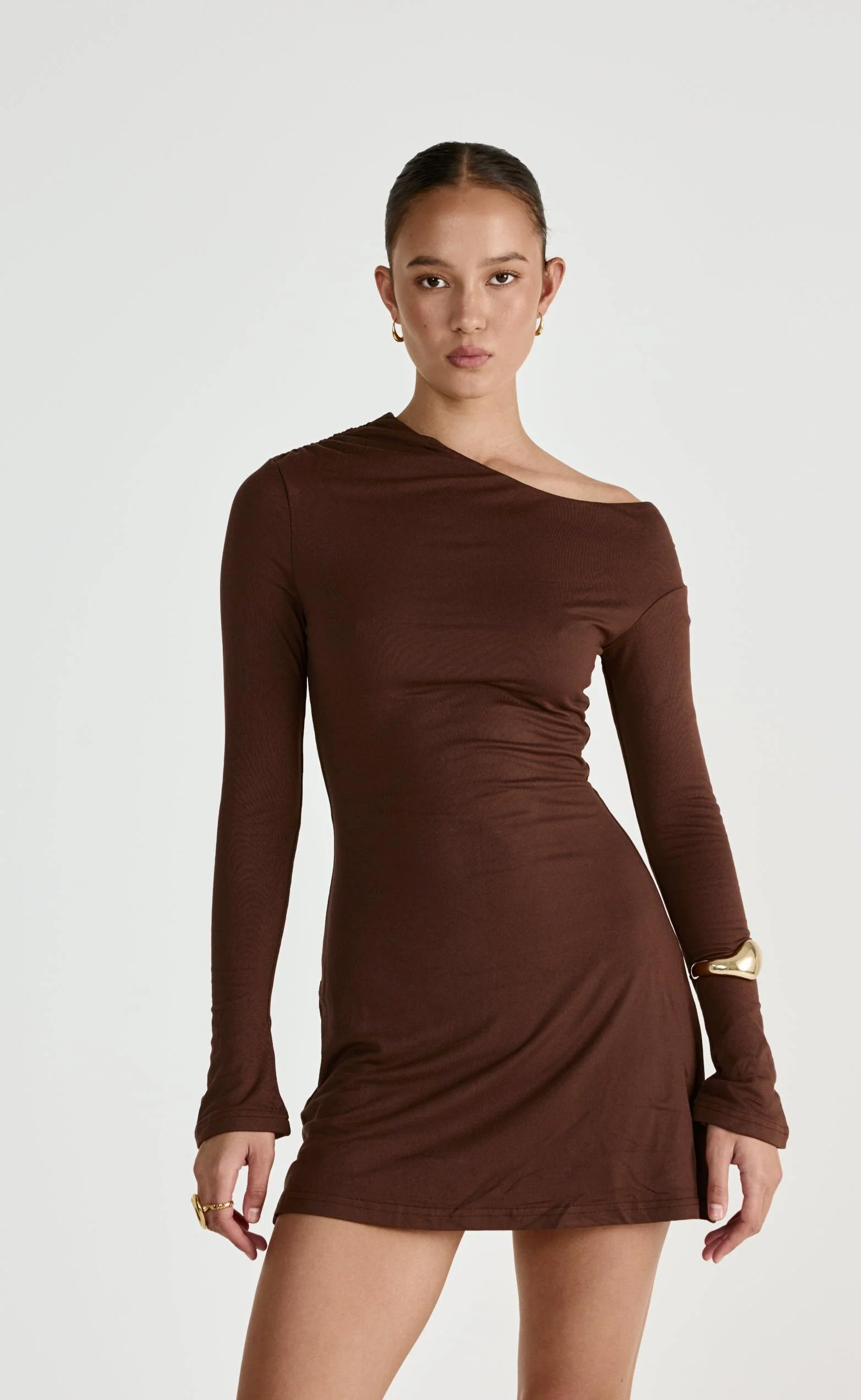 Ozias Long Sleeve Mini Dress (Chocolate) - Image 4