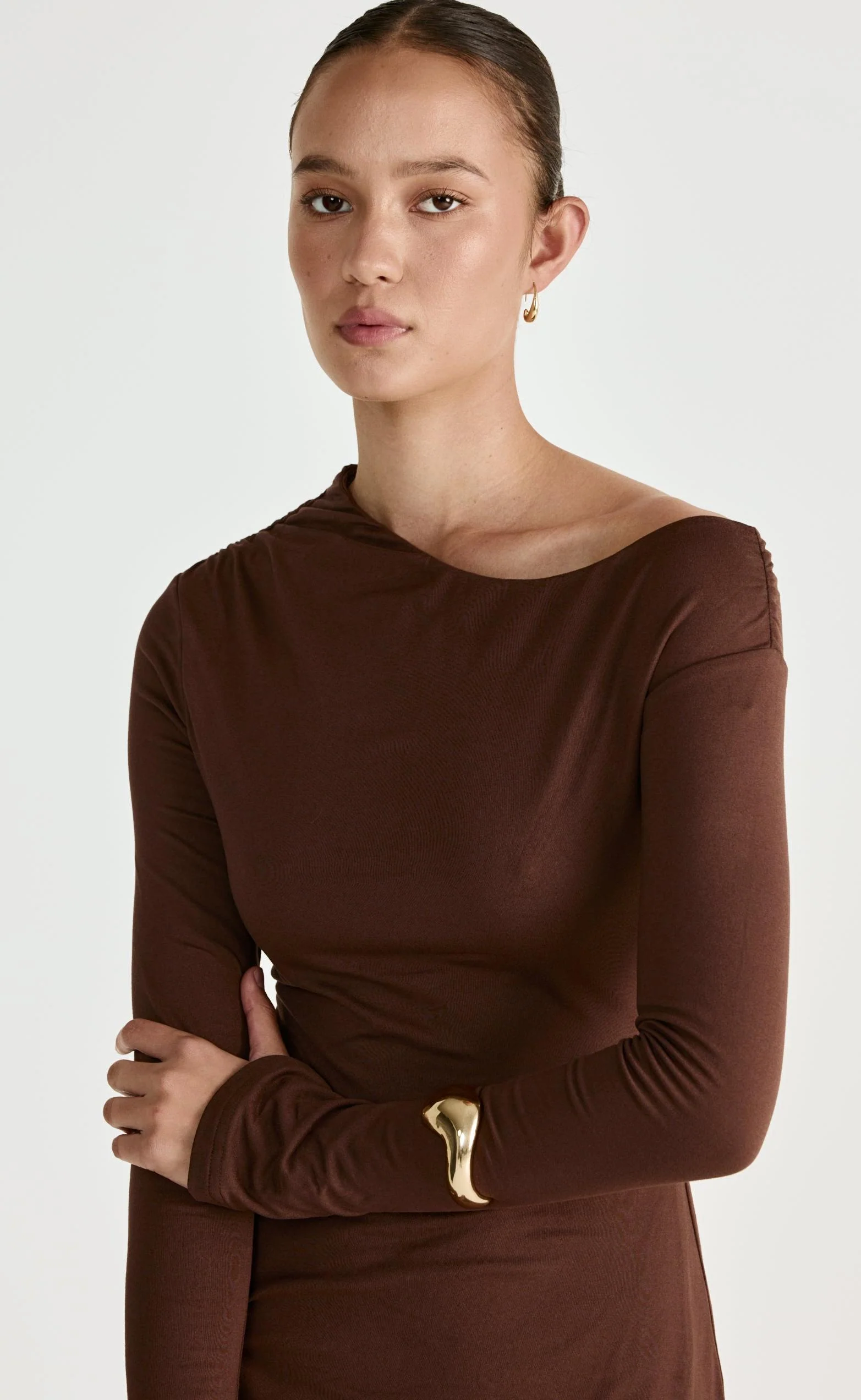 Ozias Long Sleeve Mini Dress (Chocolate) - Image 5