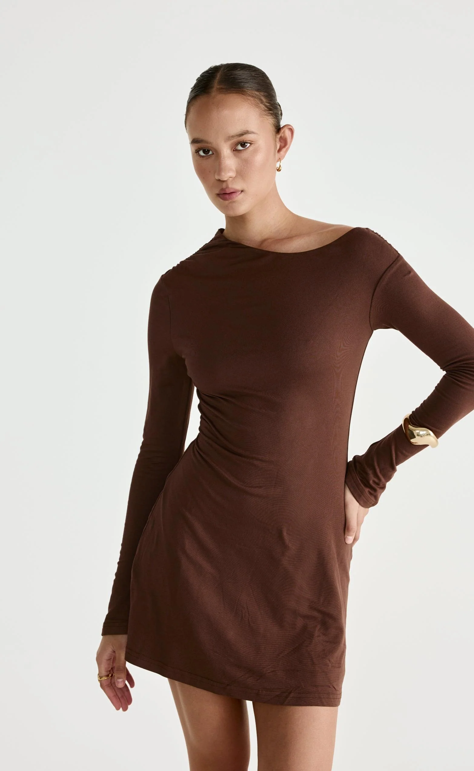 Ozias Long Sleeve Mini Dress (Chocolate) - Image 7