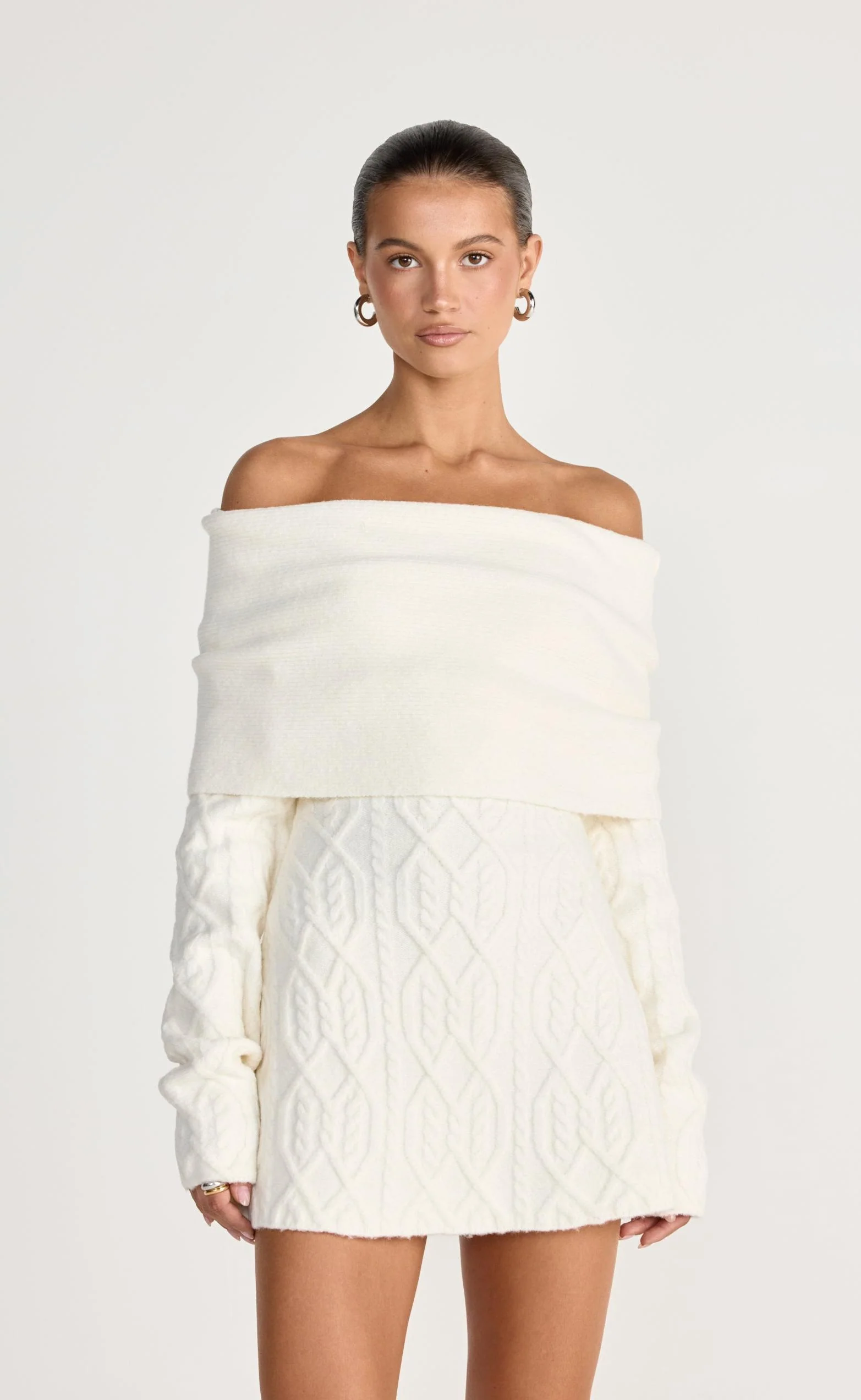 Pavati Long Sleeve Mini Dress (Off White) - Image 3