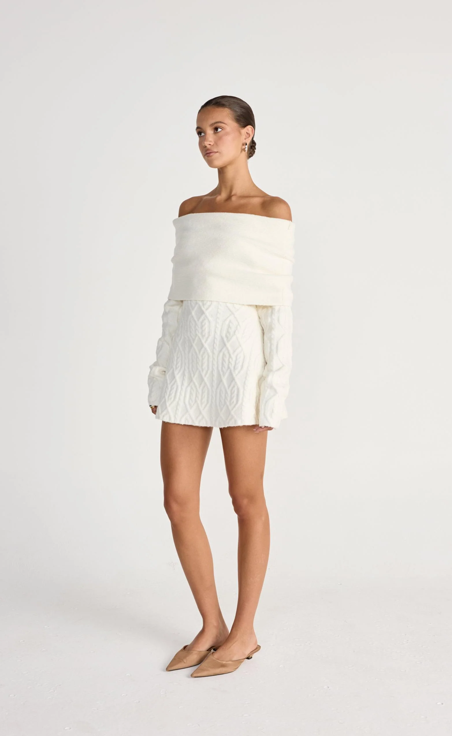 Pavati Long Sleeve Mini Dress (Off White) - Image 5
