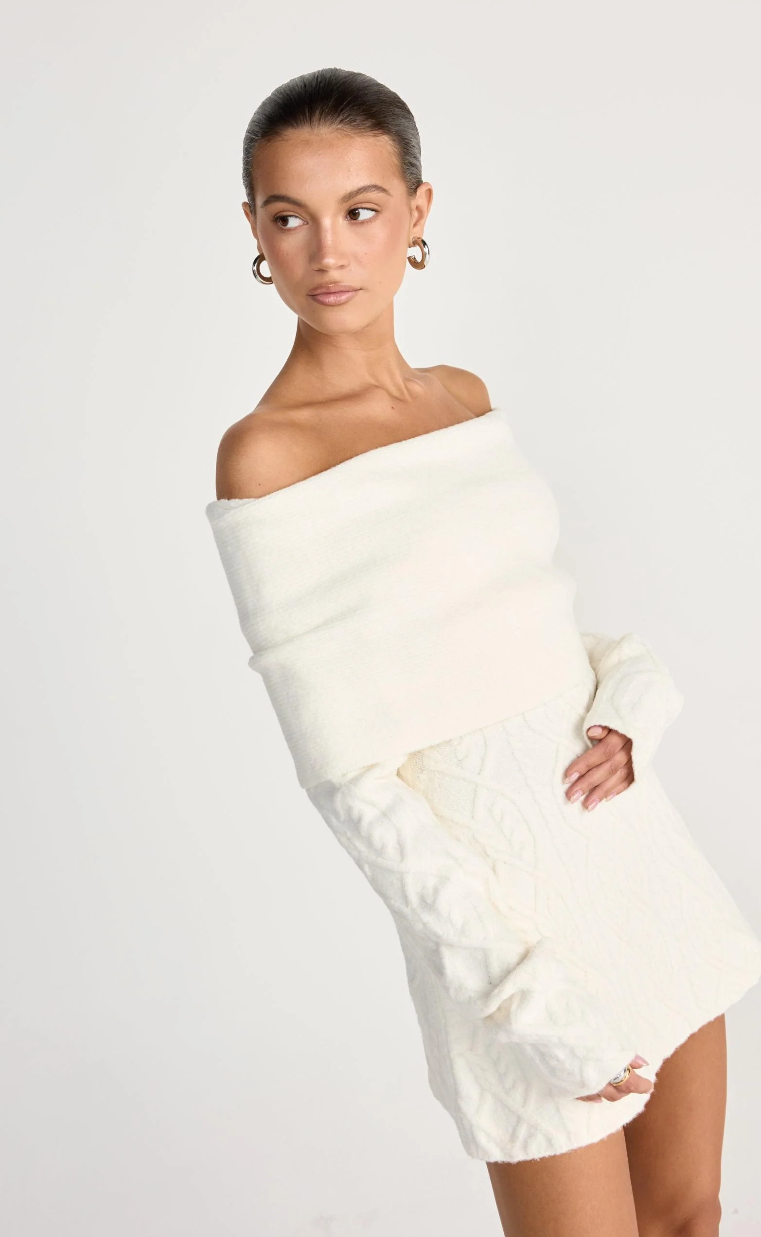 Pavati Long Sleeve Mini Dress (Off White) - Image 8