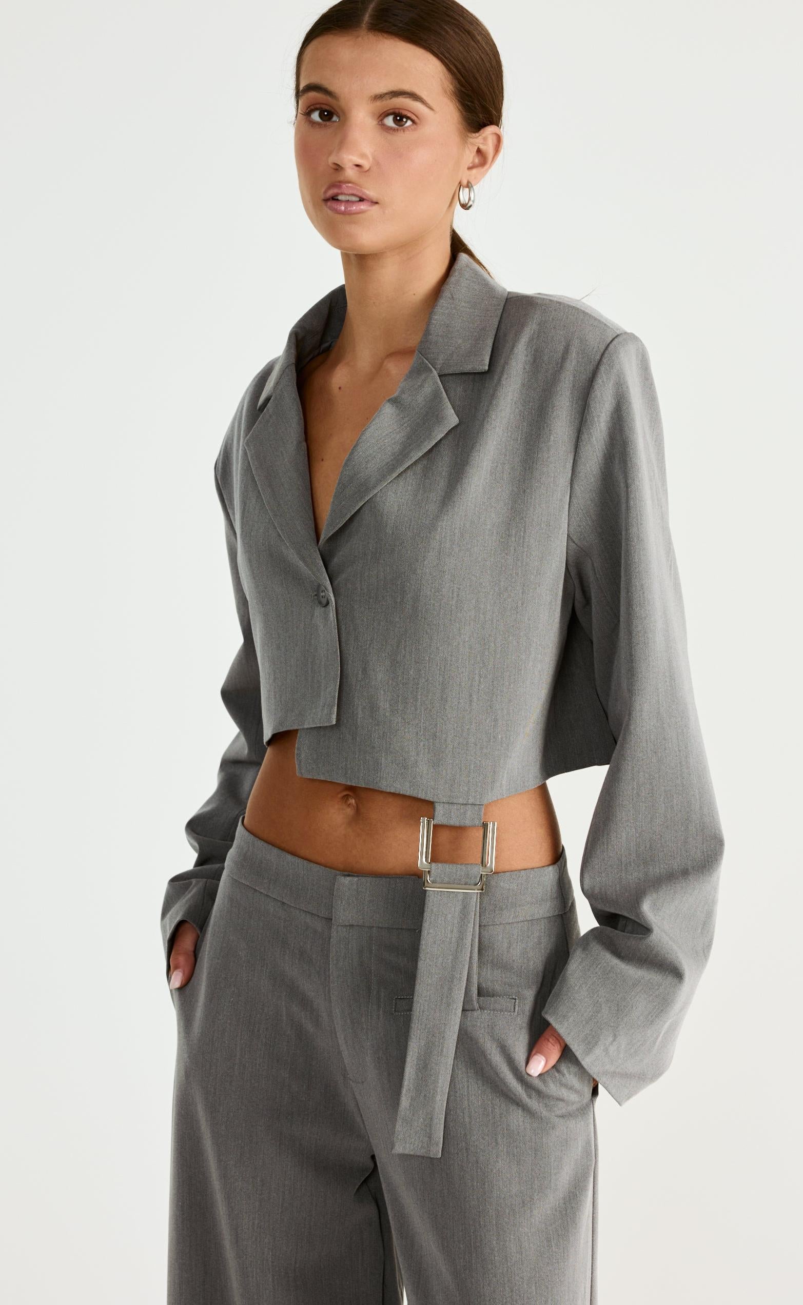 Reed Cropped Blazer (Grey) - Image 2