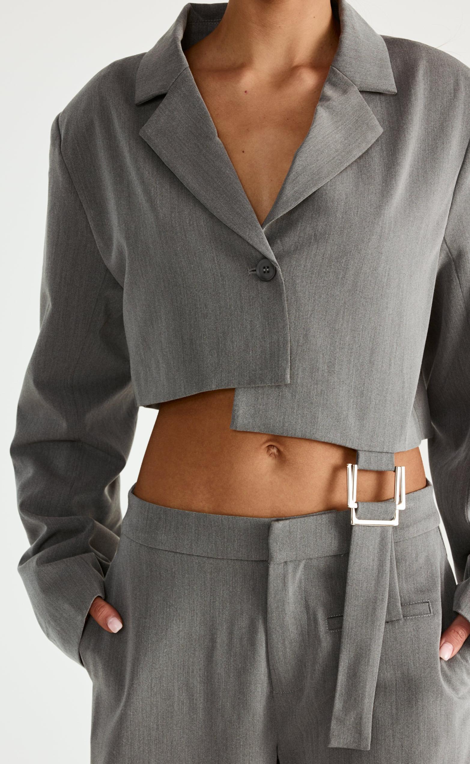 Reed Cropped Blazer (Grey) - Image 8