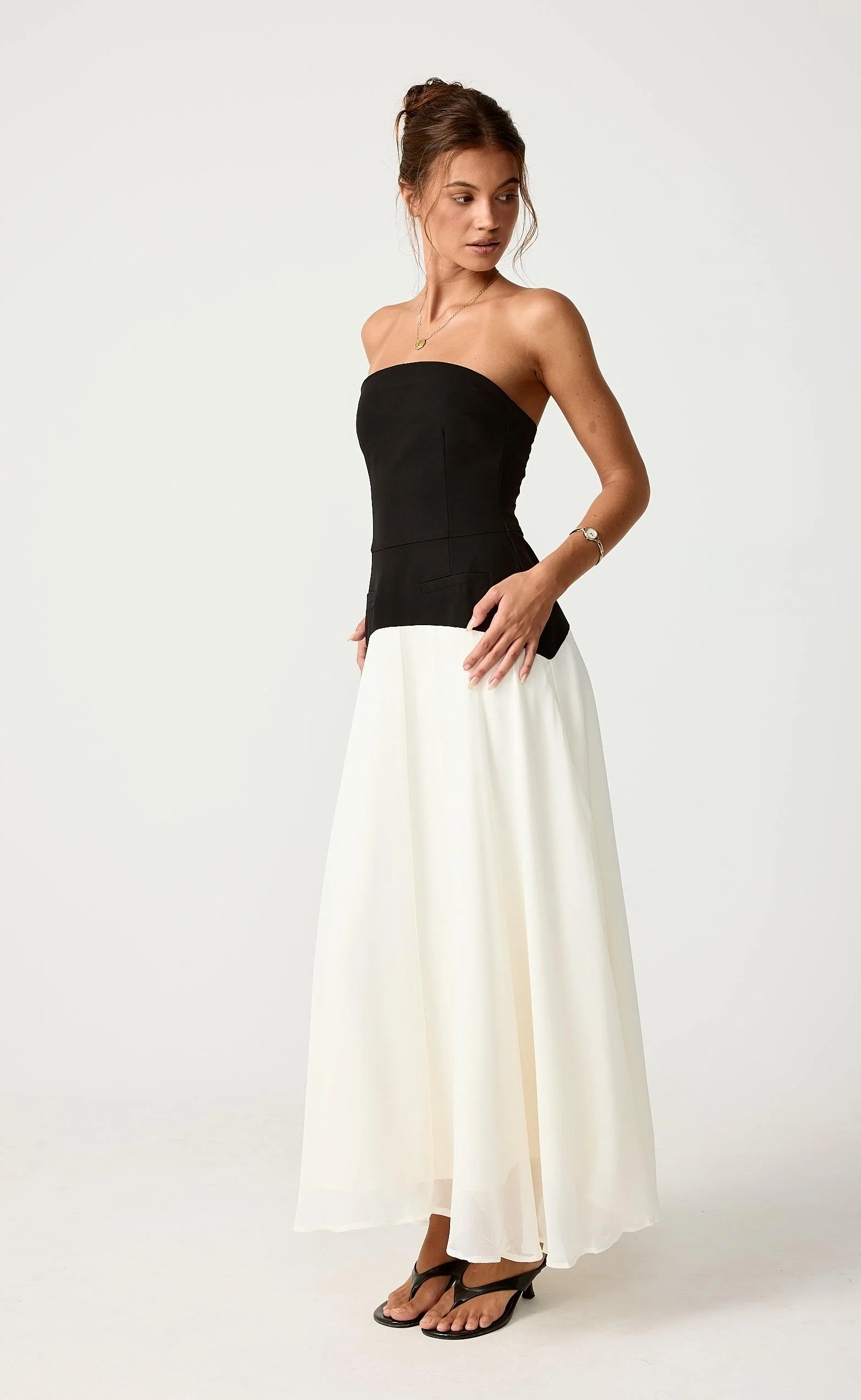 Stella Midi Dress (Black/Cream) - Image 5