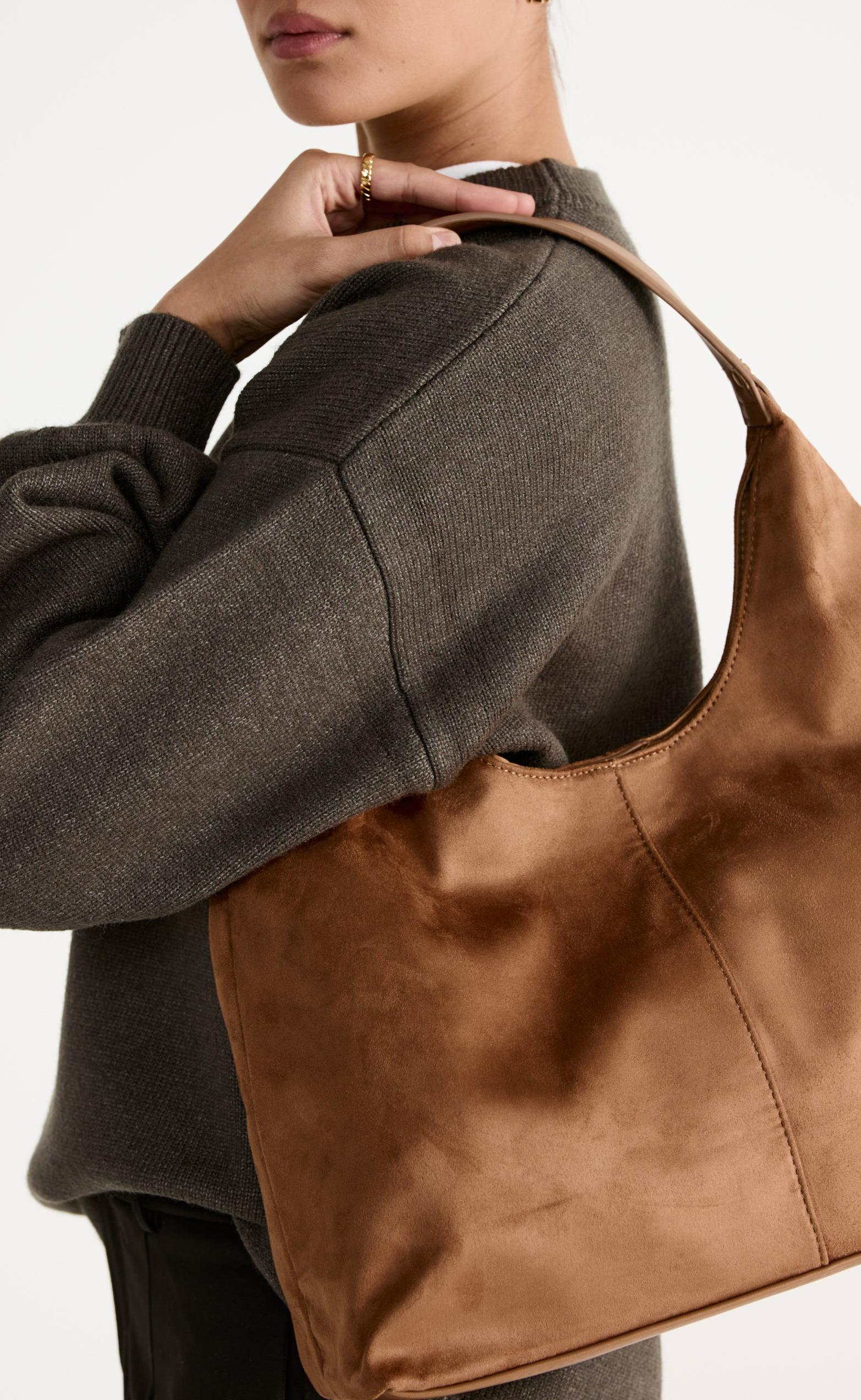 Tammy Shoulder Bag (Dark Tan Suede) - By Billini - Image 2