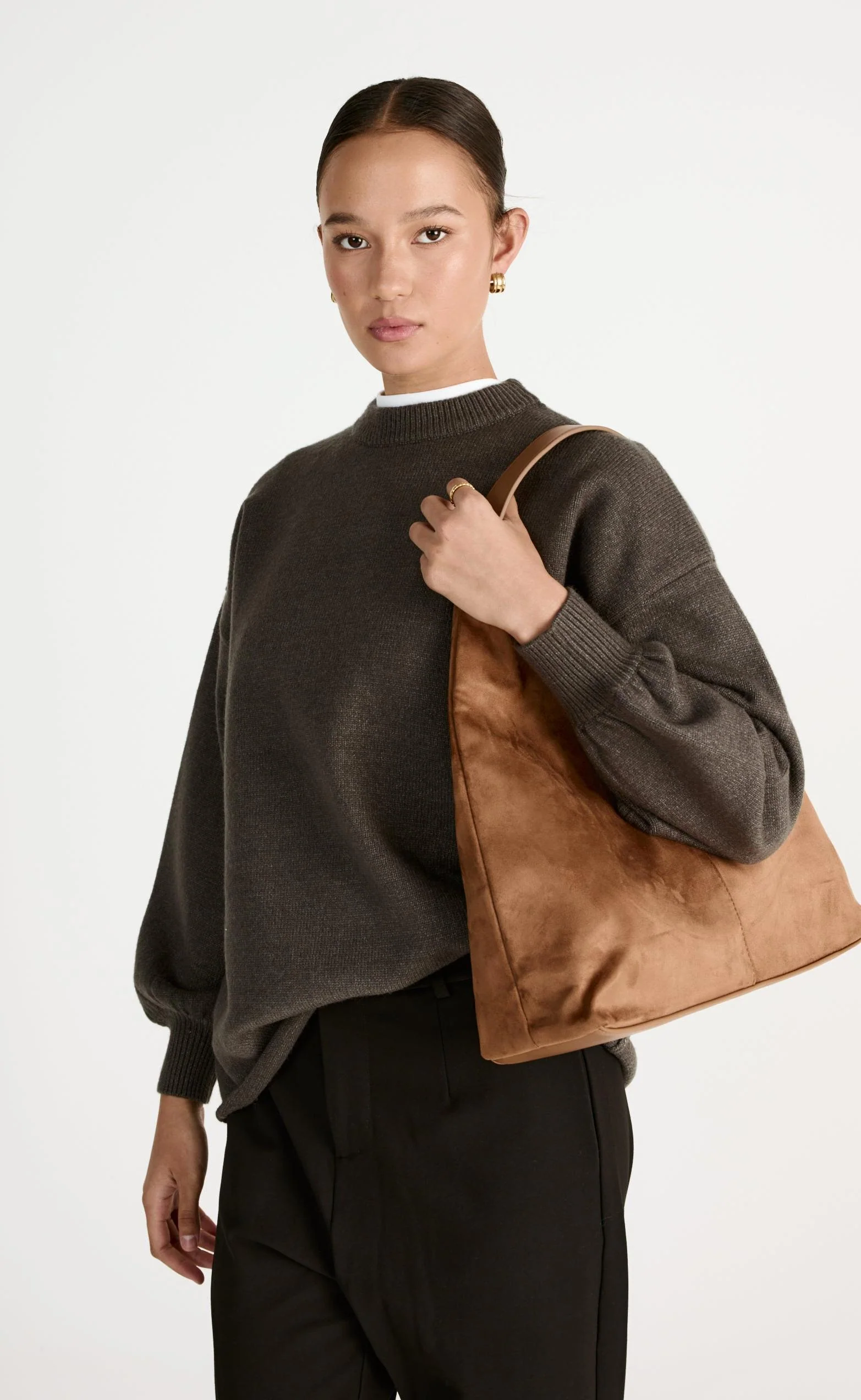 Tammy Shoulder Bag (Dark Tan Suede) - By Billini - Image 3