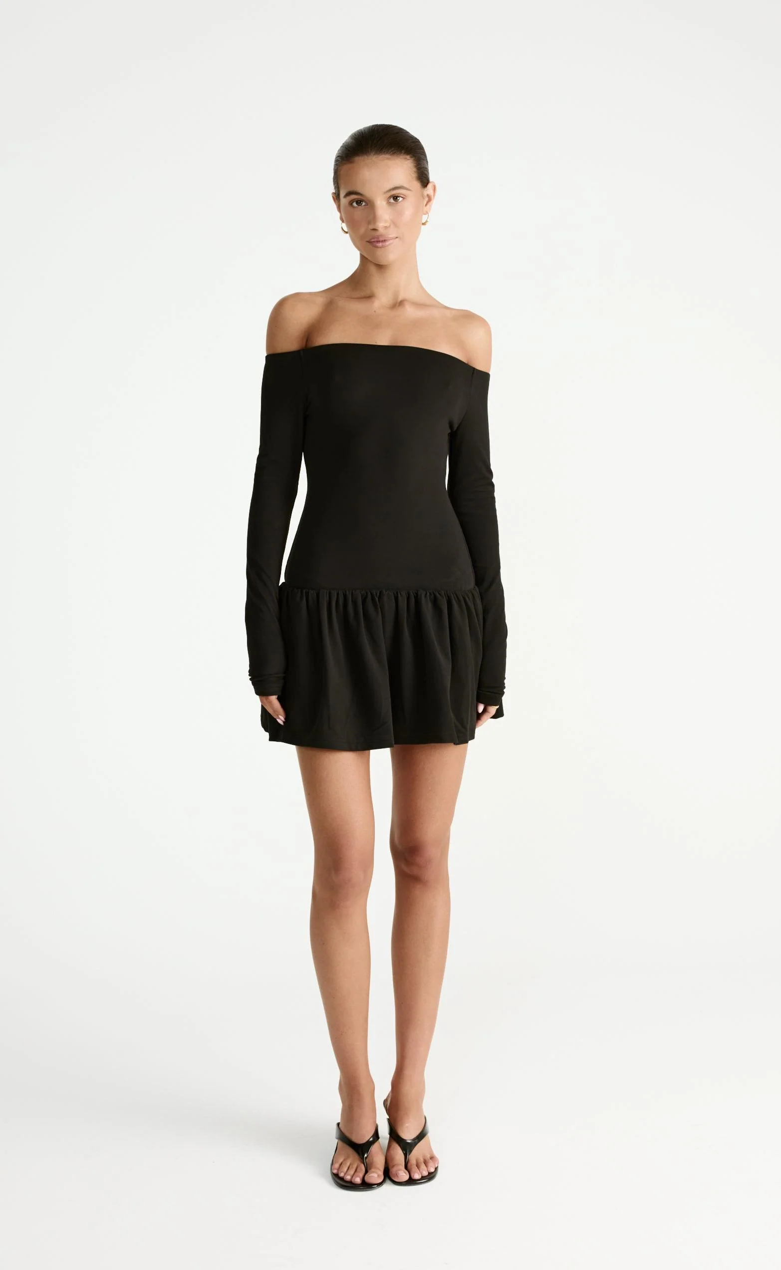 Yanna Long Sleeve Mini Dress (Black) - Image 3
