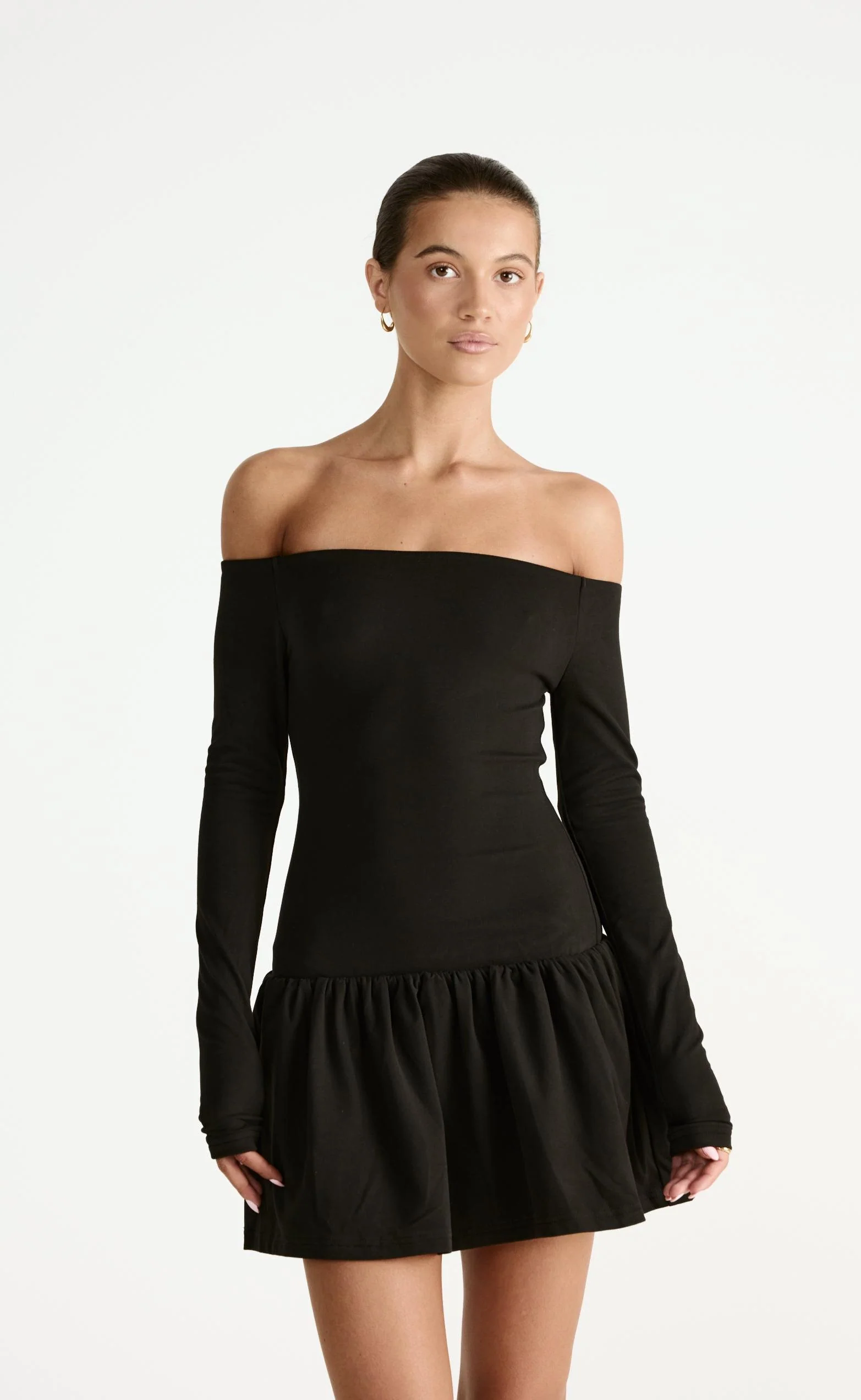 Yanna Long Sleeve Mini Dress (Black) - Image 4