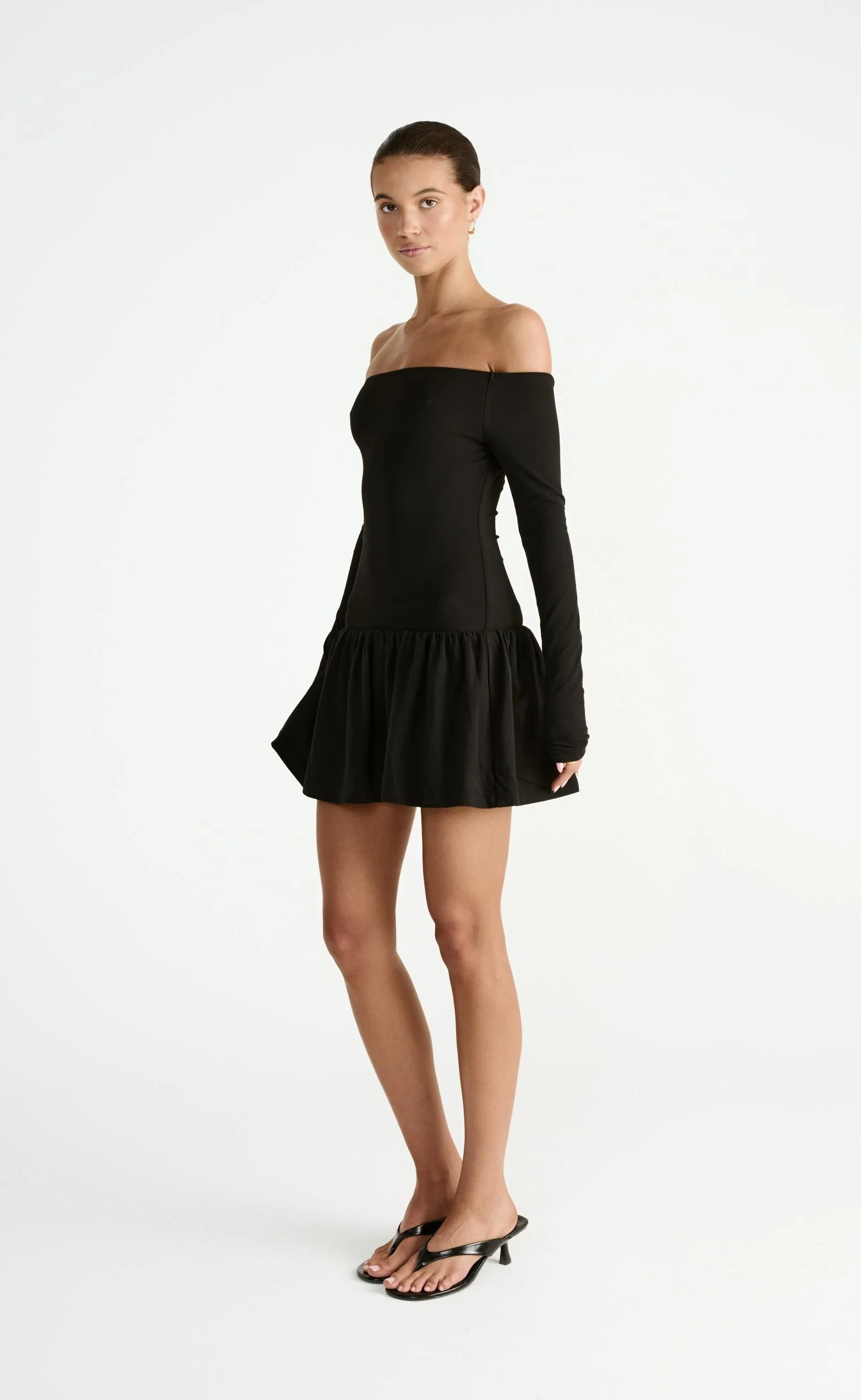 Yanna Long Sleeve Mini Dress (Black) - Image 5