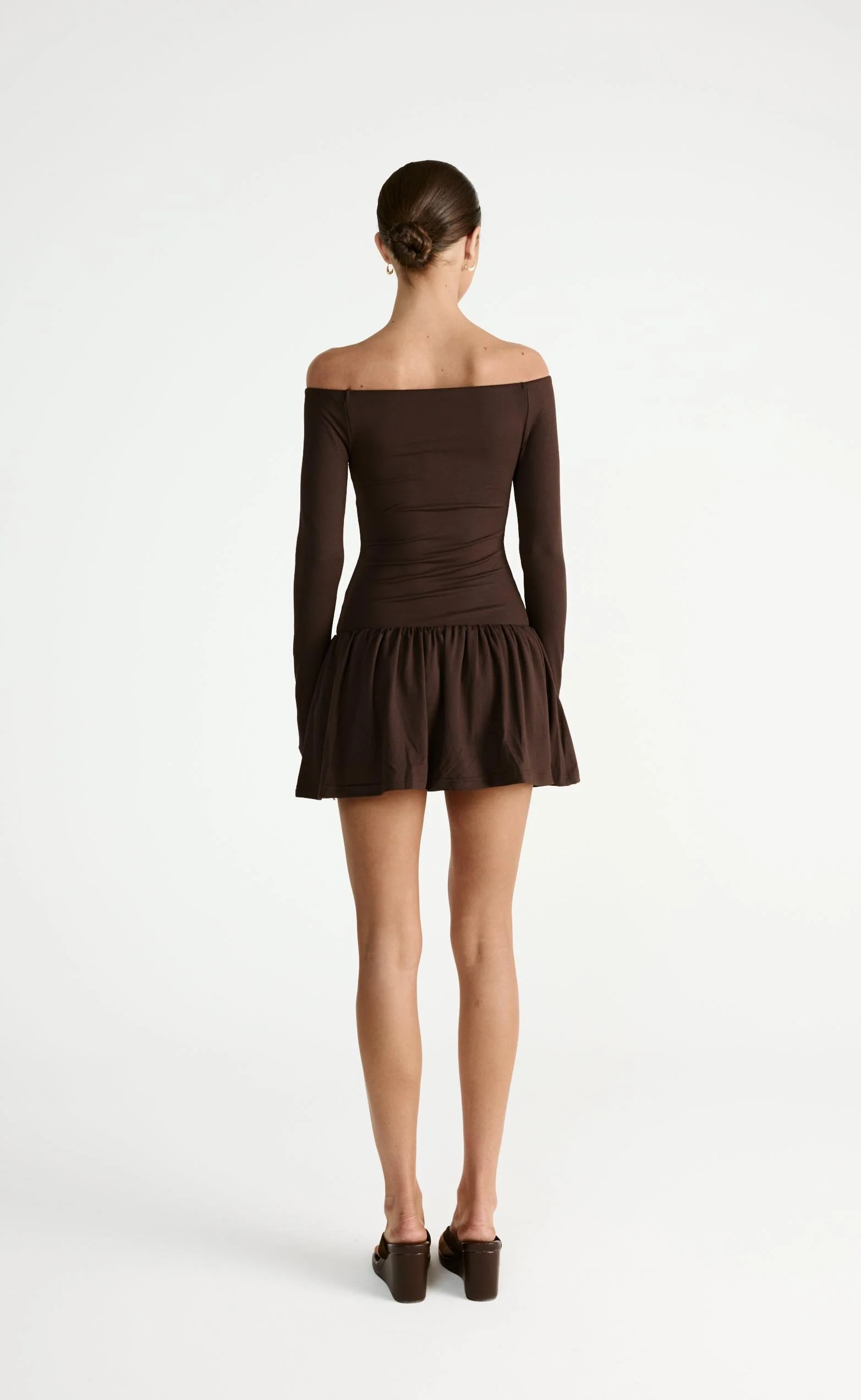 Yanna Long Sleeve Mini Dress (Chocolate) - Image 2