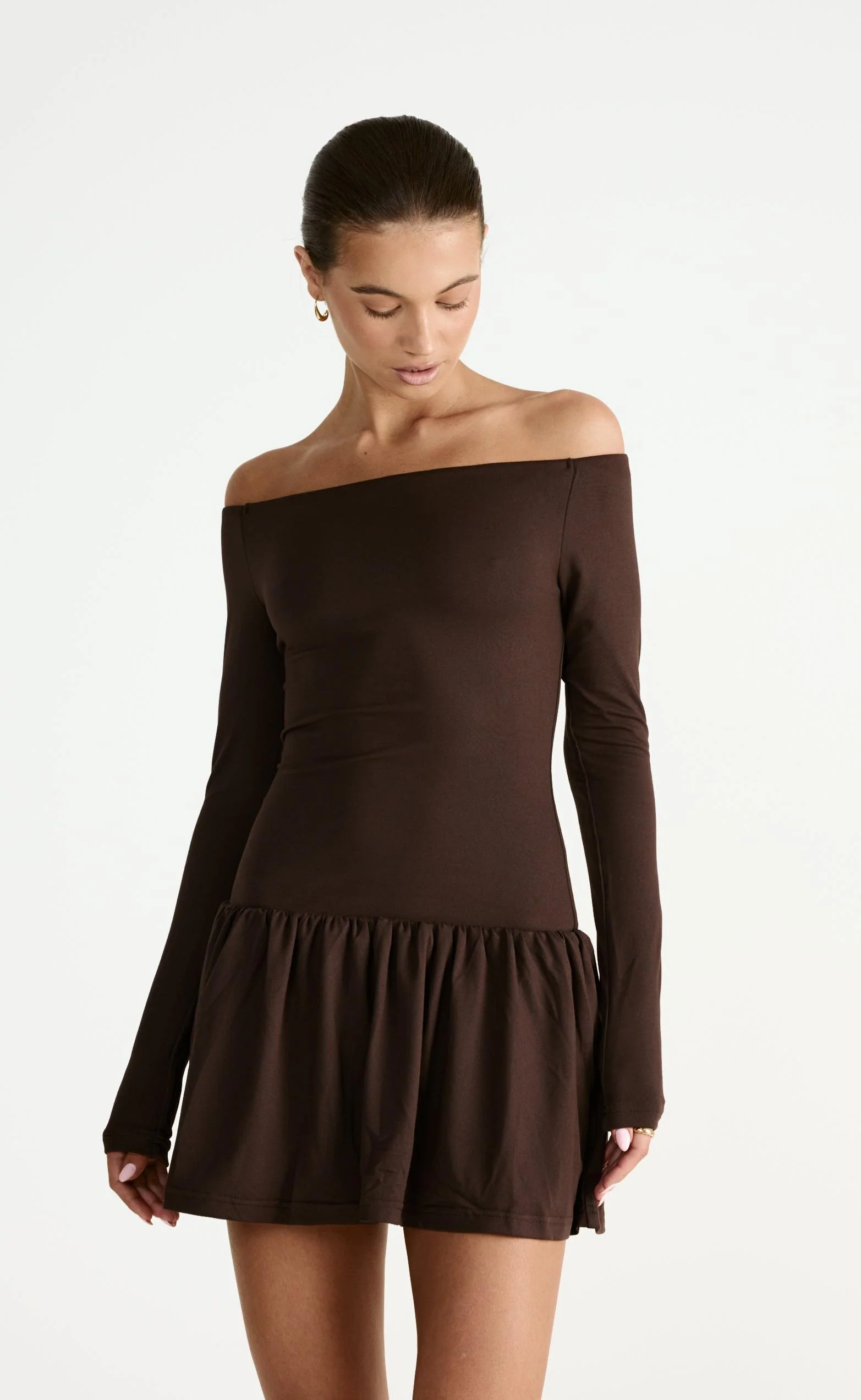 Yanna Long Sleeve Mini Dress (Chocolate) - Image 4