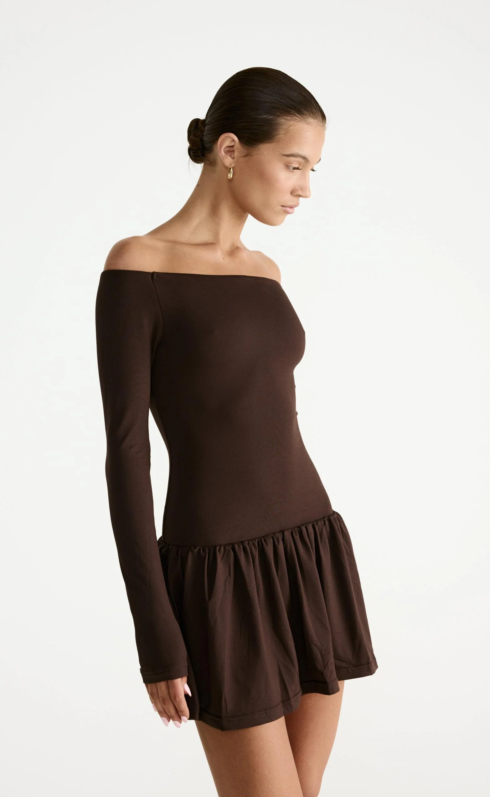 Yanna Long Sleeve Mini Dress (Chocolate) - Image 6