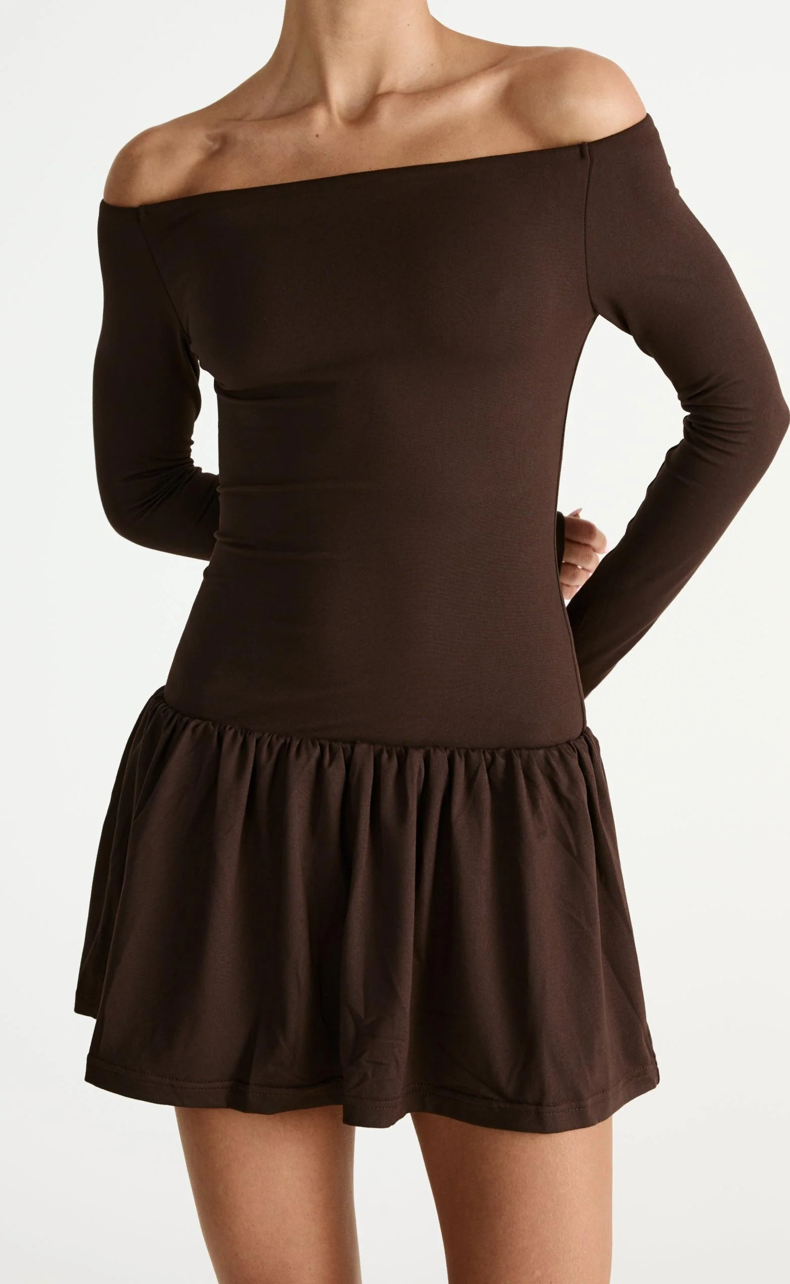 Yanna Long Sleeve Mini Dress (Chocolate) - Image 8